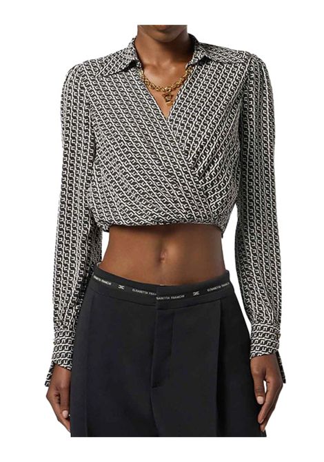 Camicia ELISABETTA FRANCHI donna CAS0256 Fantasia scollo a v gioiello metallo dorato cropped ELISABETTA FRANCHI | Camicie | CAS0256EF3